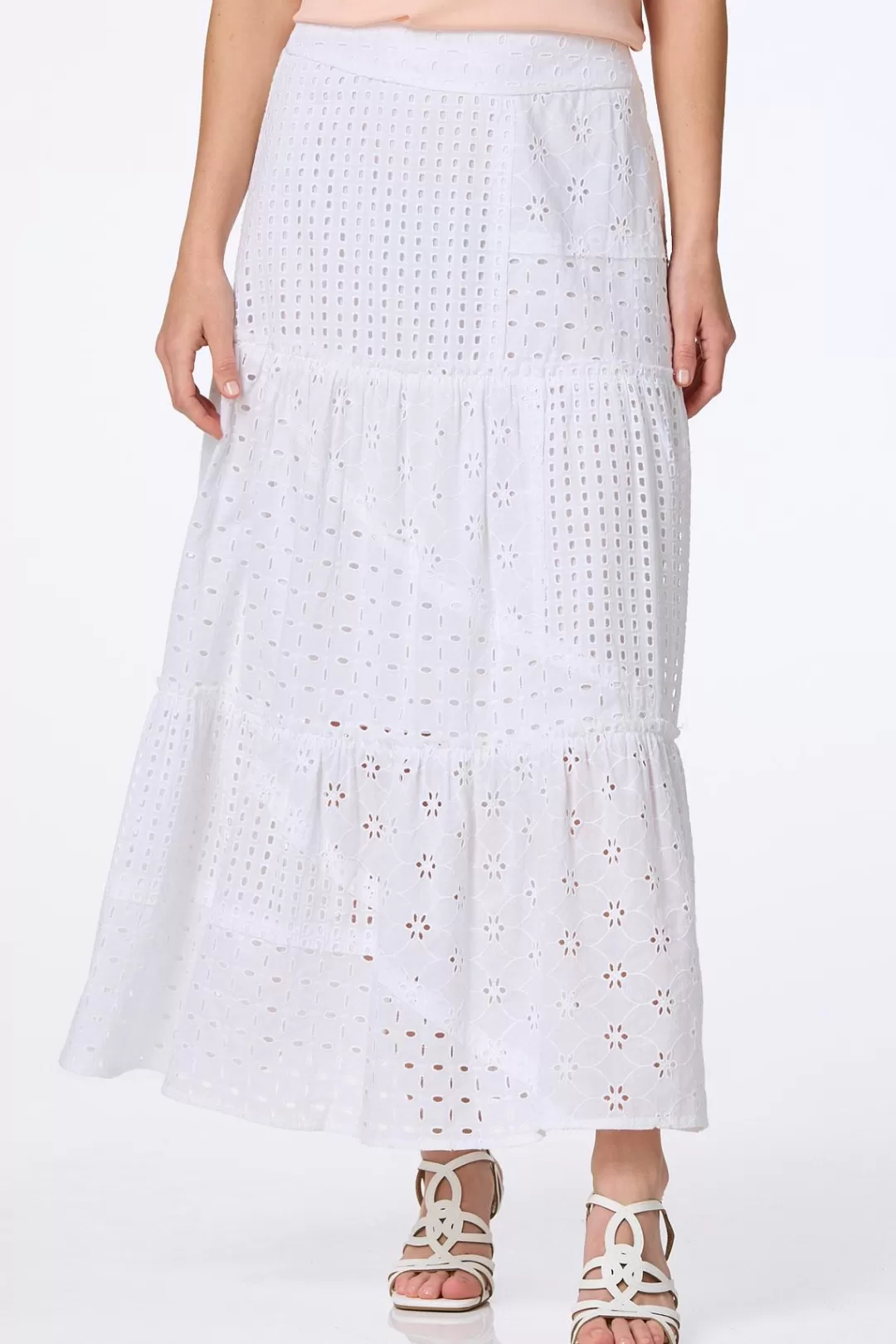 Cato Skirts | White Eyelet Maxi Skirt