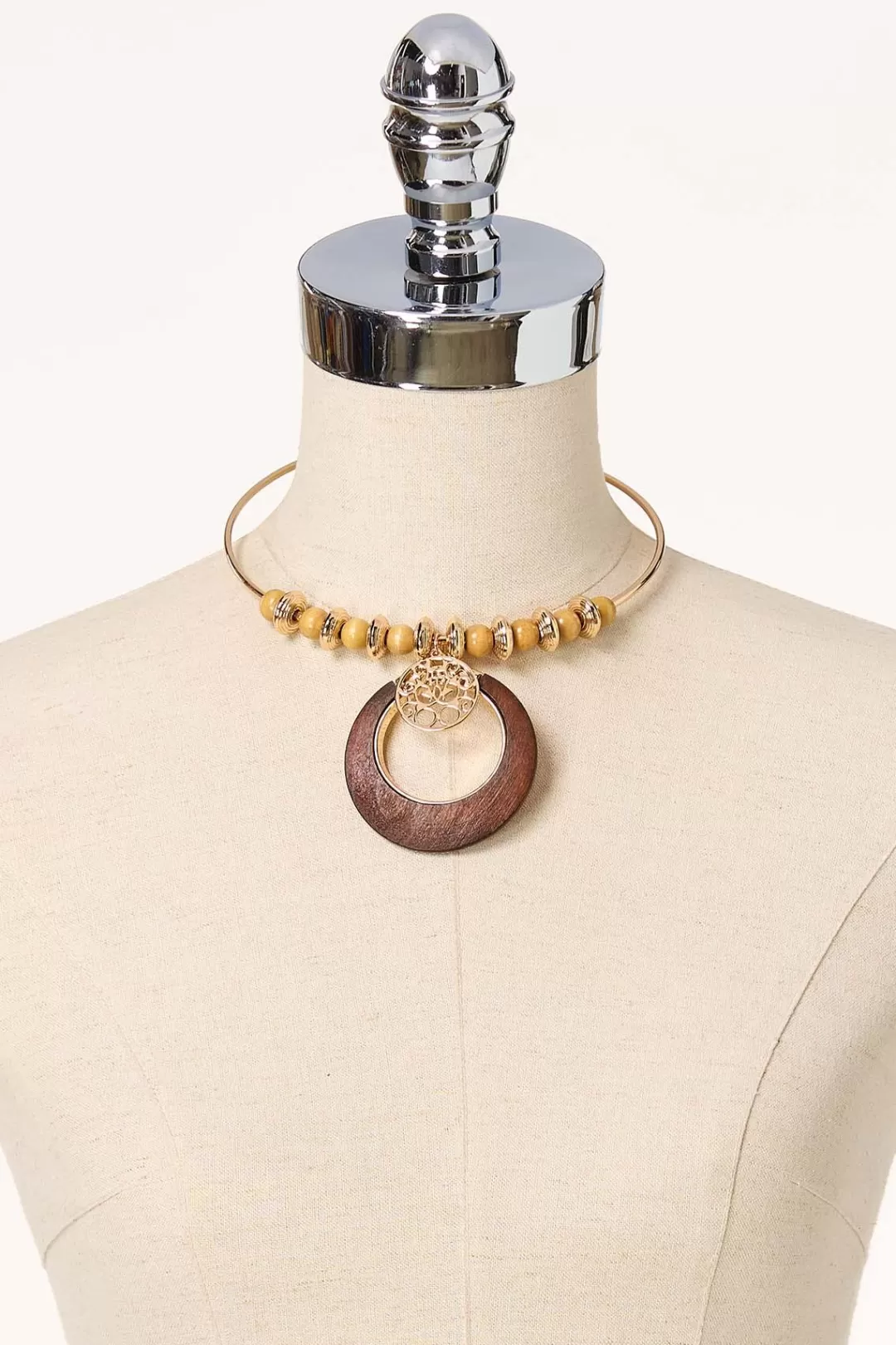 Cato Sets | Necklaces | Wood Circle Gold Pendant Necklace Set