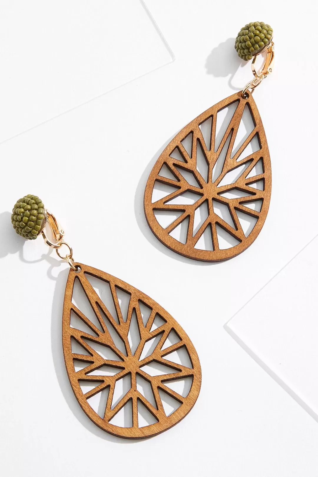 Cato Earrings | Wood Cutout Clip- On Earrings