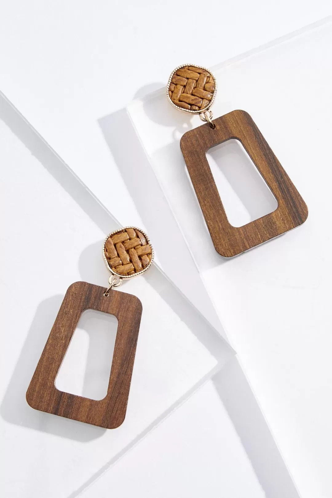 Cato Earrings | Wood Cutout Woven Post Earrings