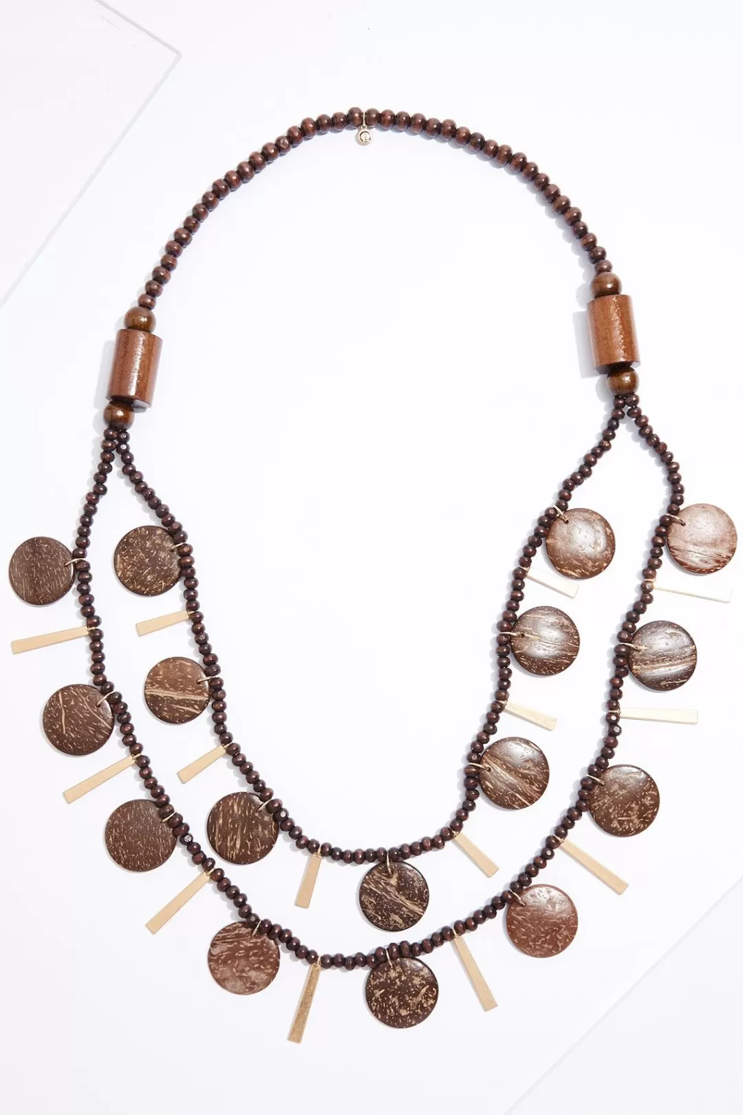 Cato Necklaces | Wood Disc Metal Post Necklace