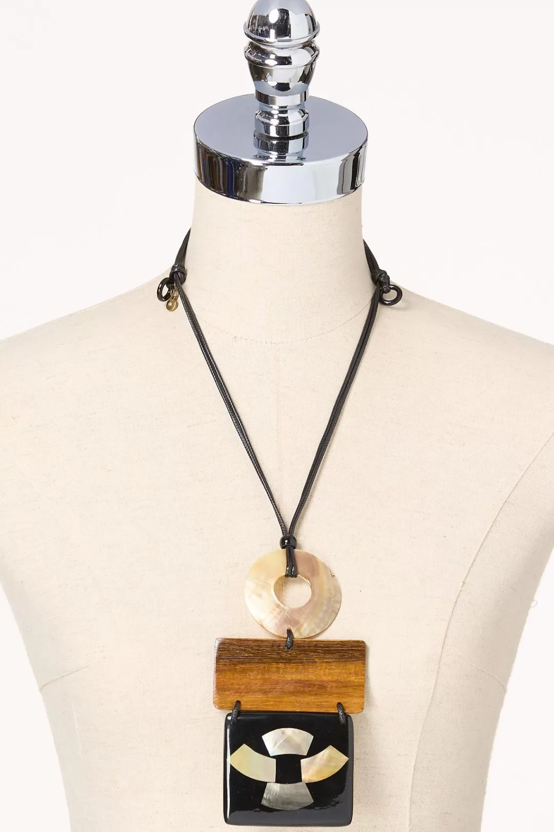 Cato Necklaces | Wood Geo Shell Pendant Necklace