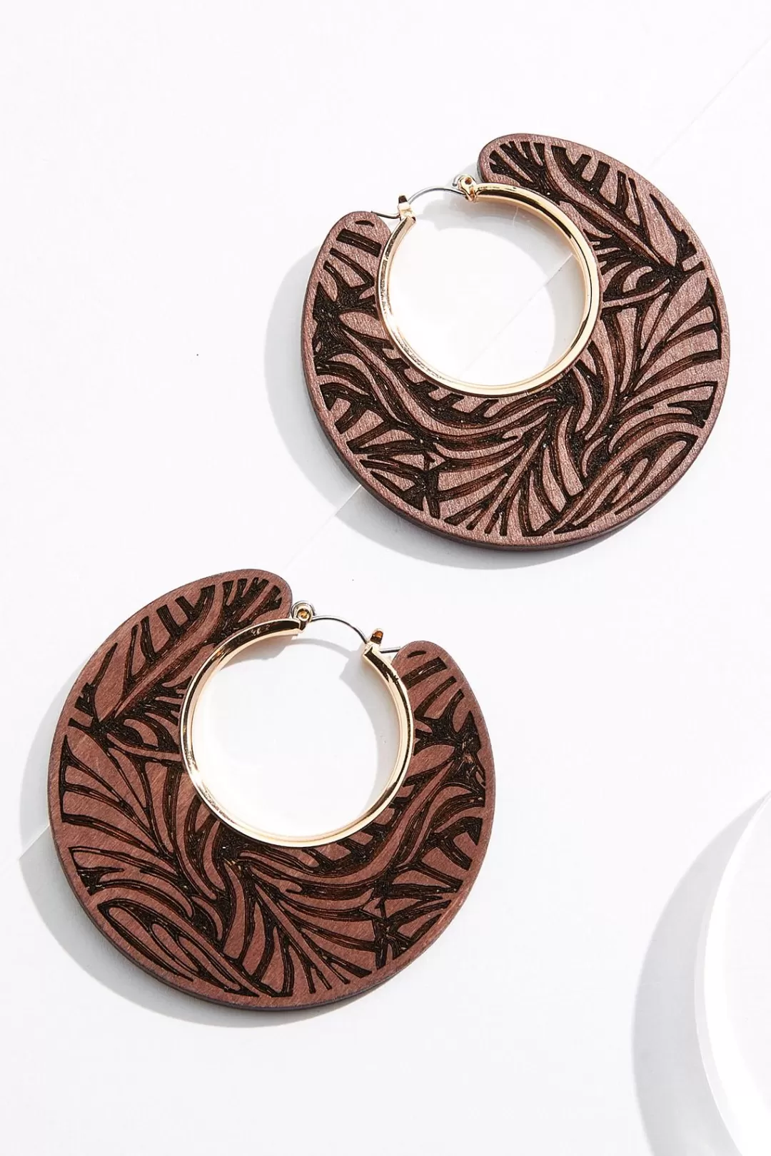 Cato Earrings | Wood Leaf Pattern Hoop Earrings