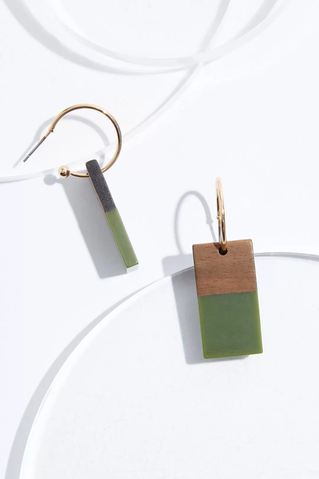 Cato Earrings | Wood Lucite Rectangle Hoop Earrings