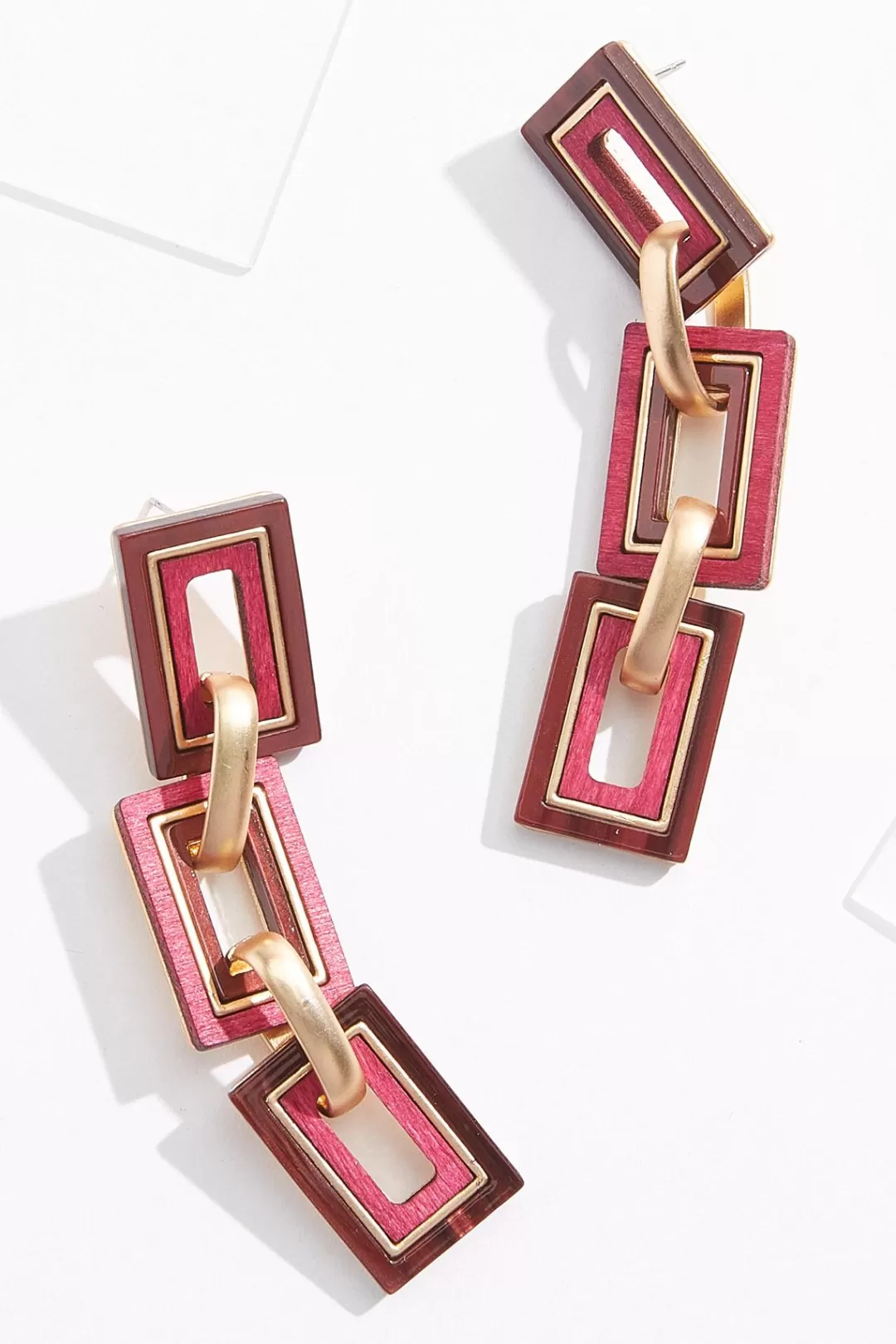 Cato Earrings | Wood Rectangle Link Linear Earrings