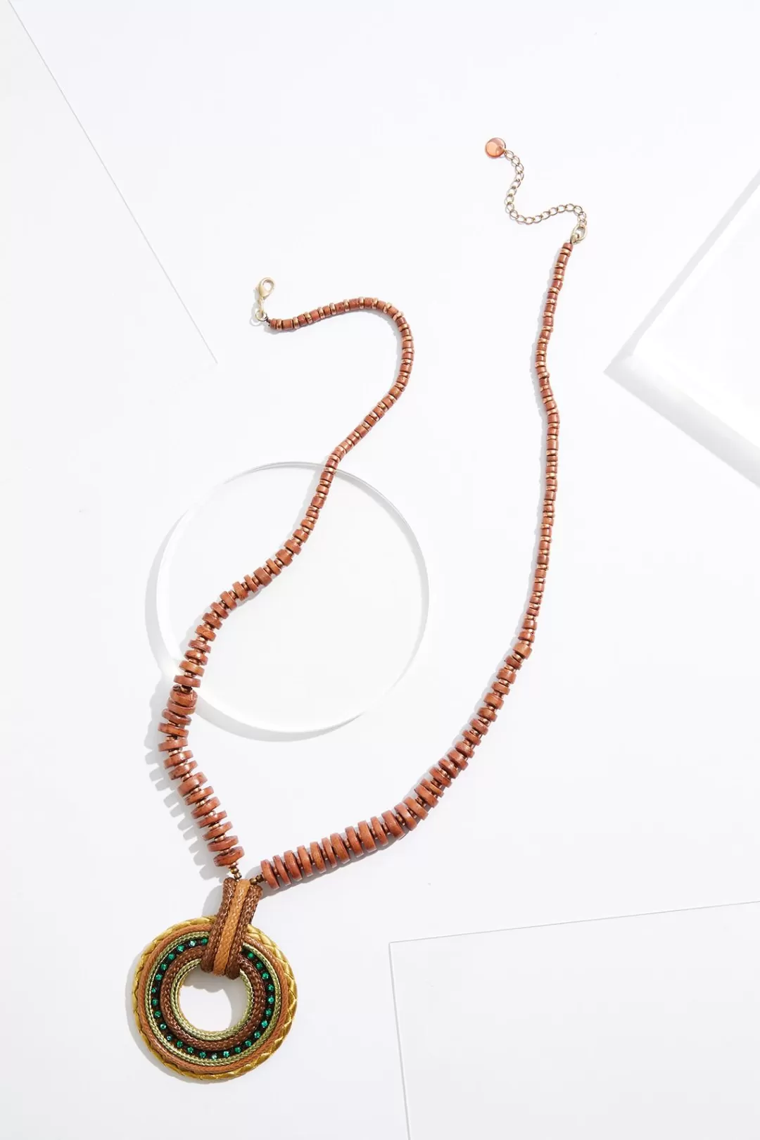 Cato Necklaces | Wood Rope Green Stone Pendant Necklace