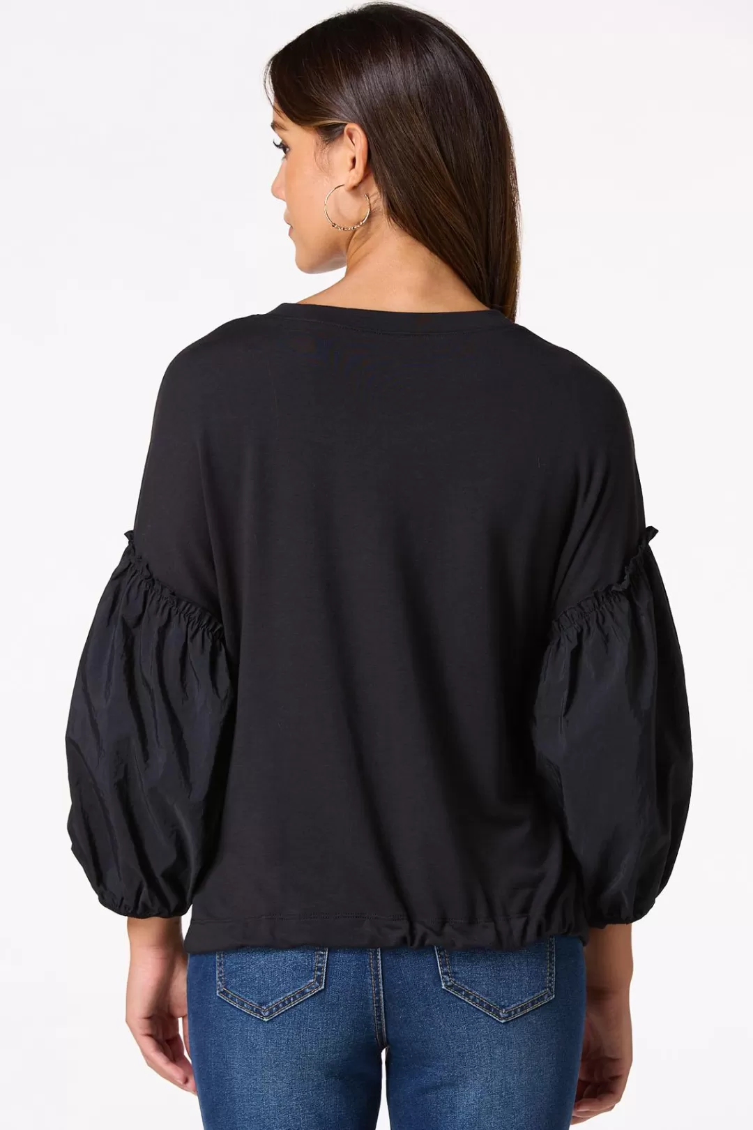 Cato Tops | Woven Sleeve French Terry Top