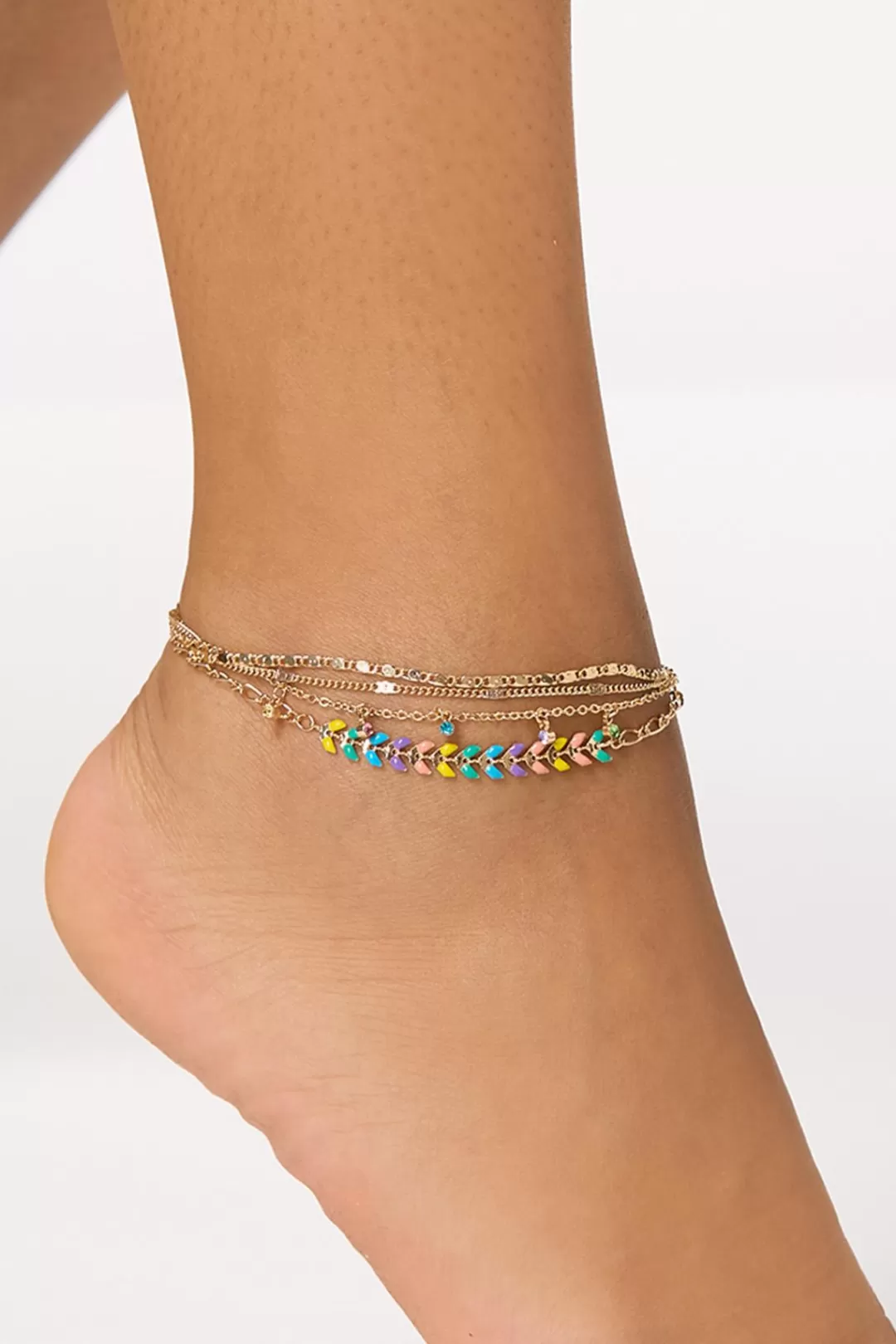 Cato Anklets | Xl Enamel Leaf Layered Anklet