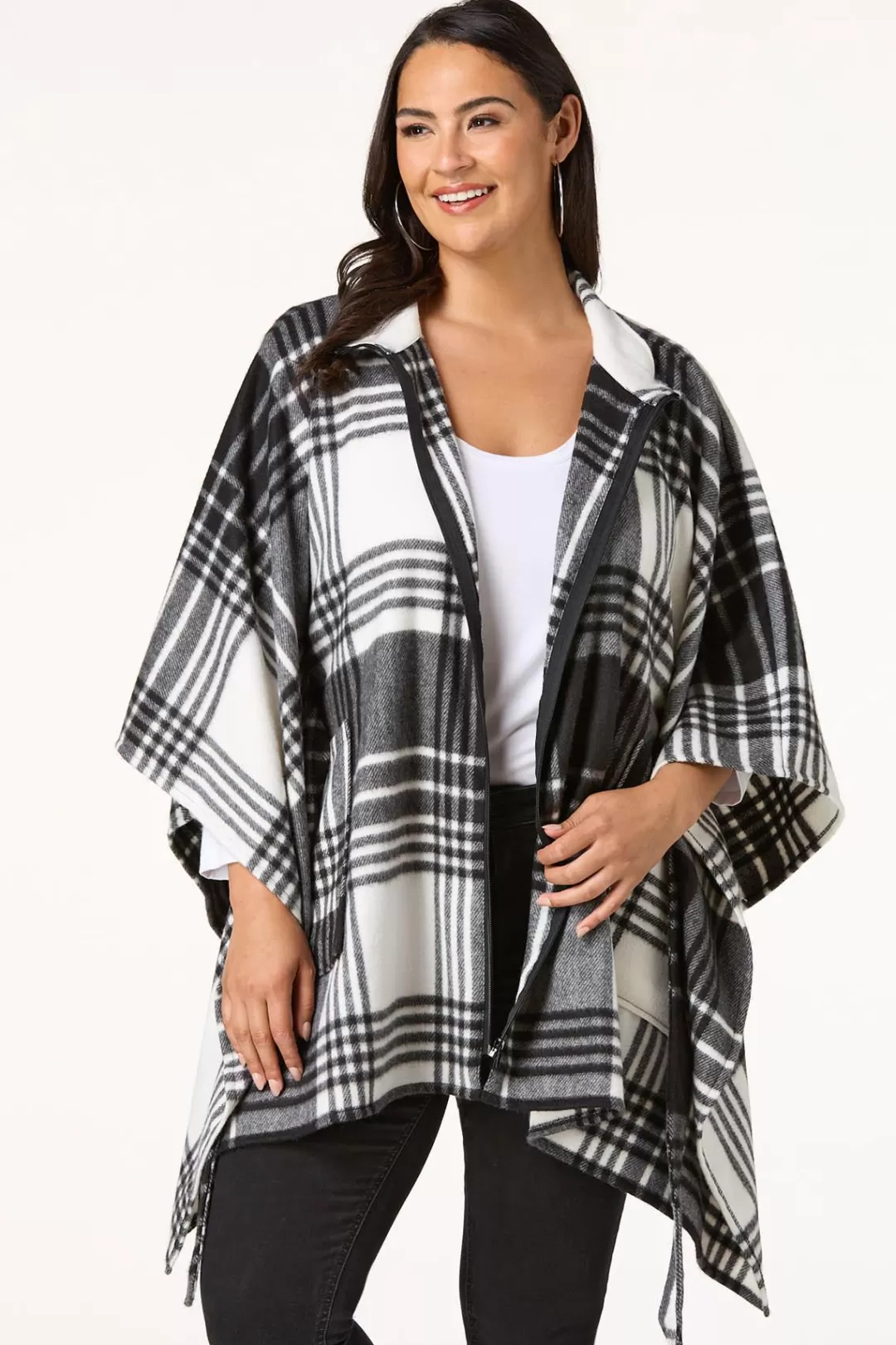 Cato Cold Weather | Zip Up Plaid Poncho